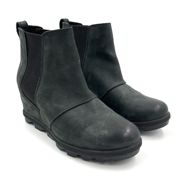 Sorel Lea Joan of Arctic Black Leather Wedge Ankle Booties Boots Size 8 - Picture 9 of 9